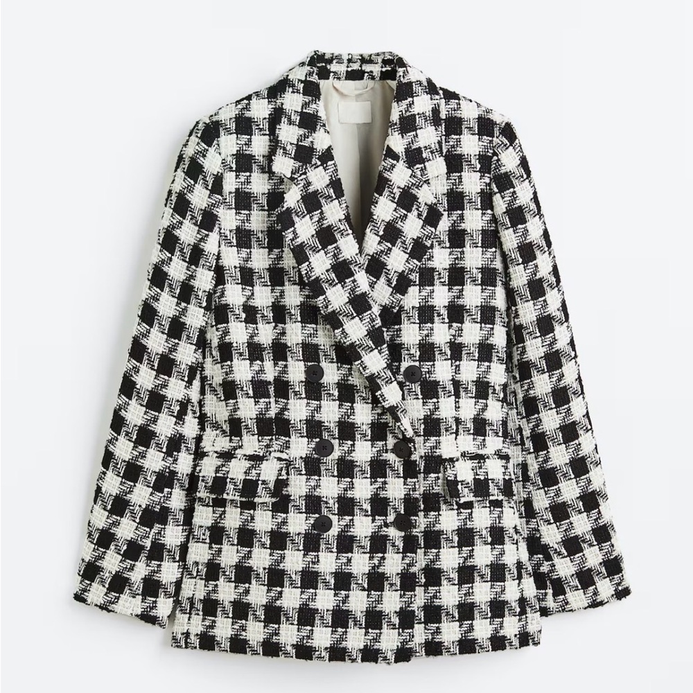 H&M Black and White Plaid Blazer